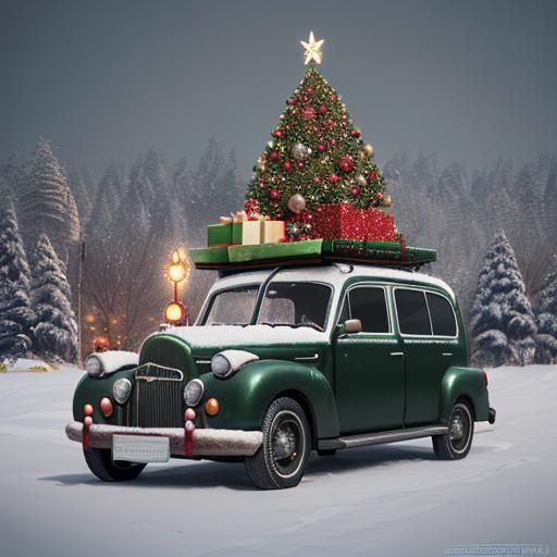Festive Christmas Tree Car Ride: Digital Matte Painting