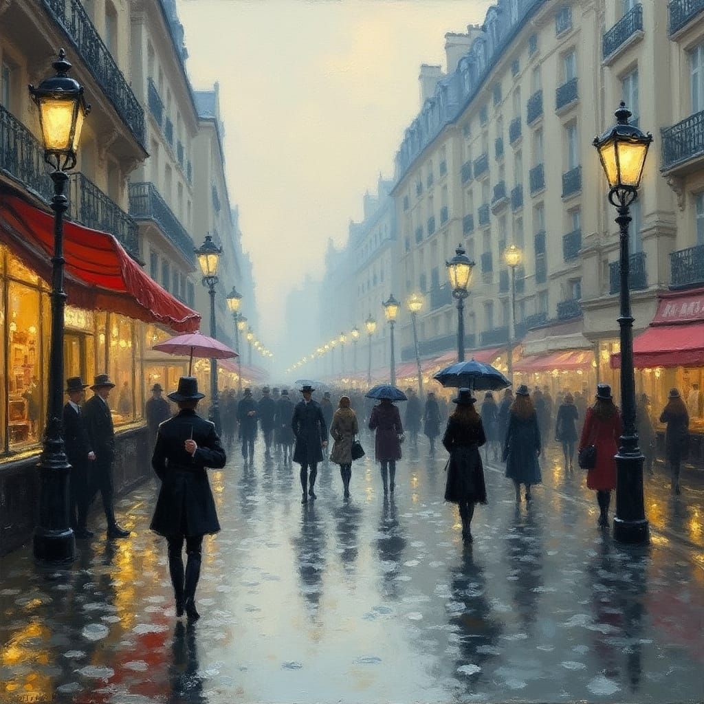 Impressionist Paris Street Scene on Rainy Afternoon