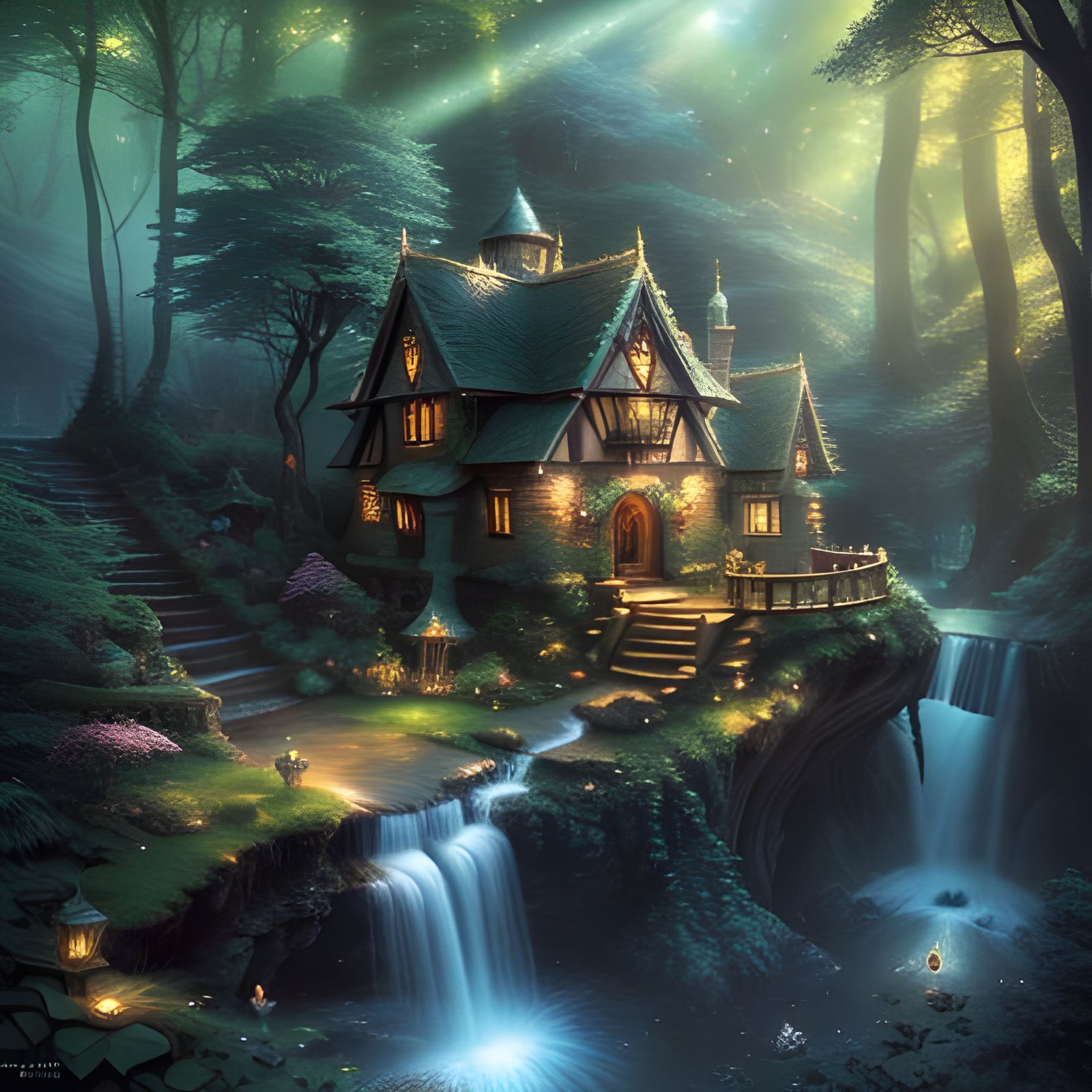 Enchanted Elven Kingdom with Treehouses and Fairies