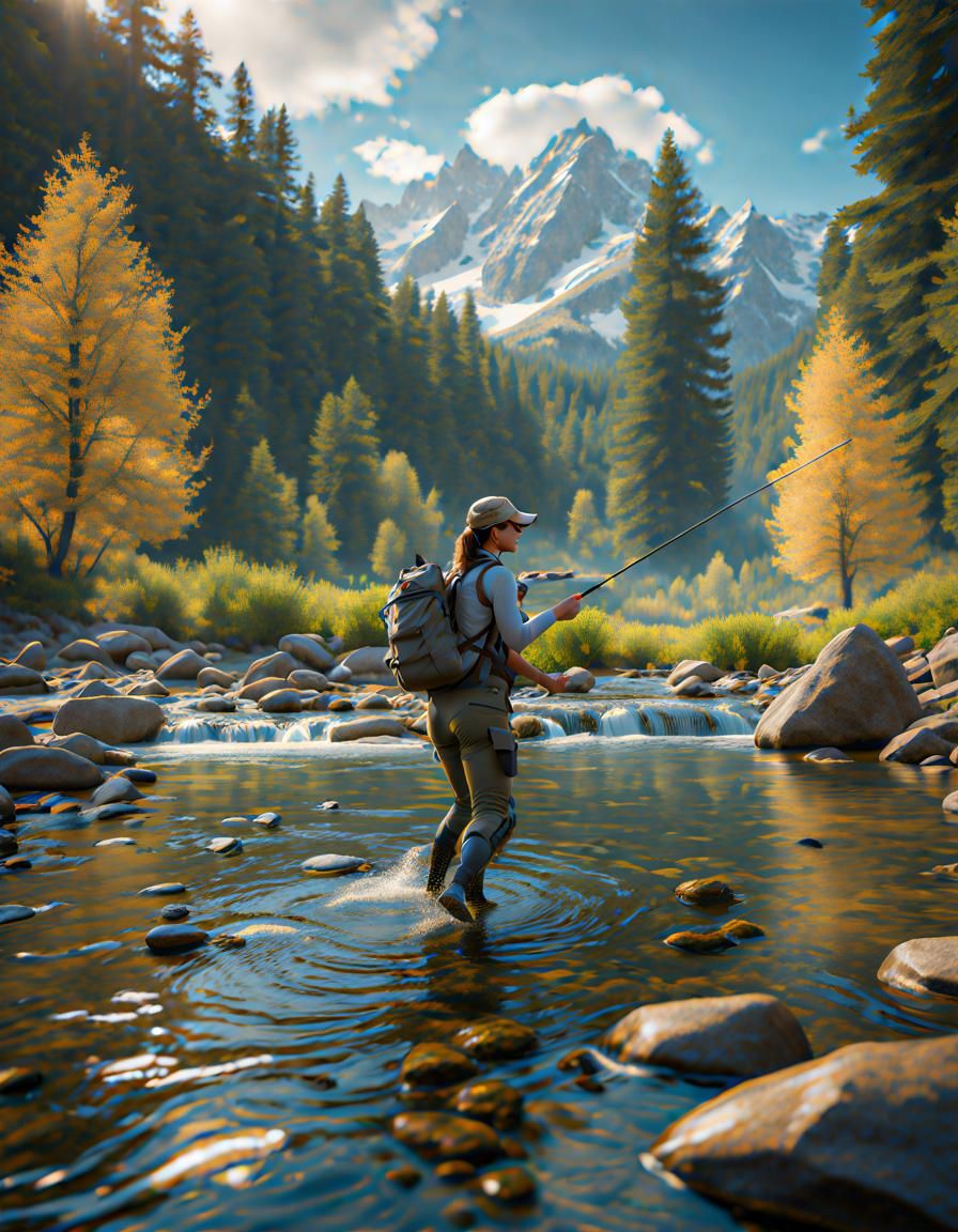 Underwater Trout Chase Fly Lure in Stream