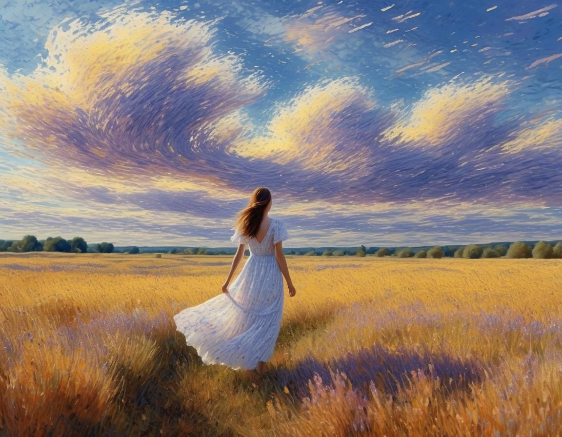 Woman in White Dress: Soft Pastel Digital Art