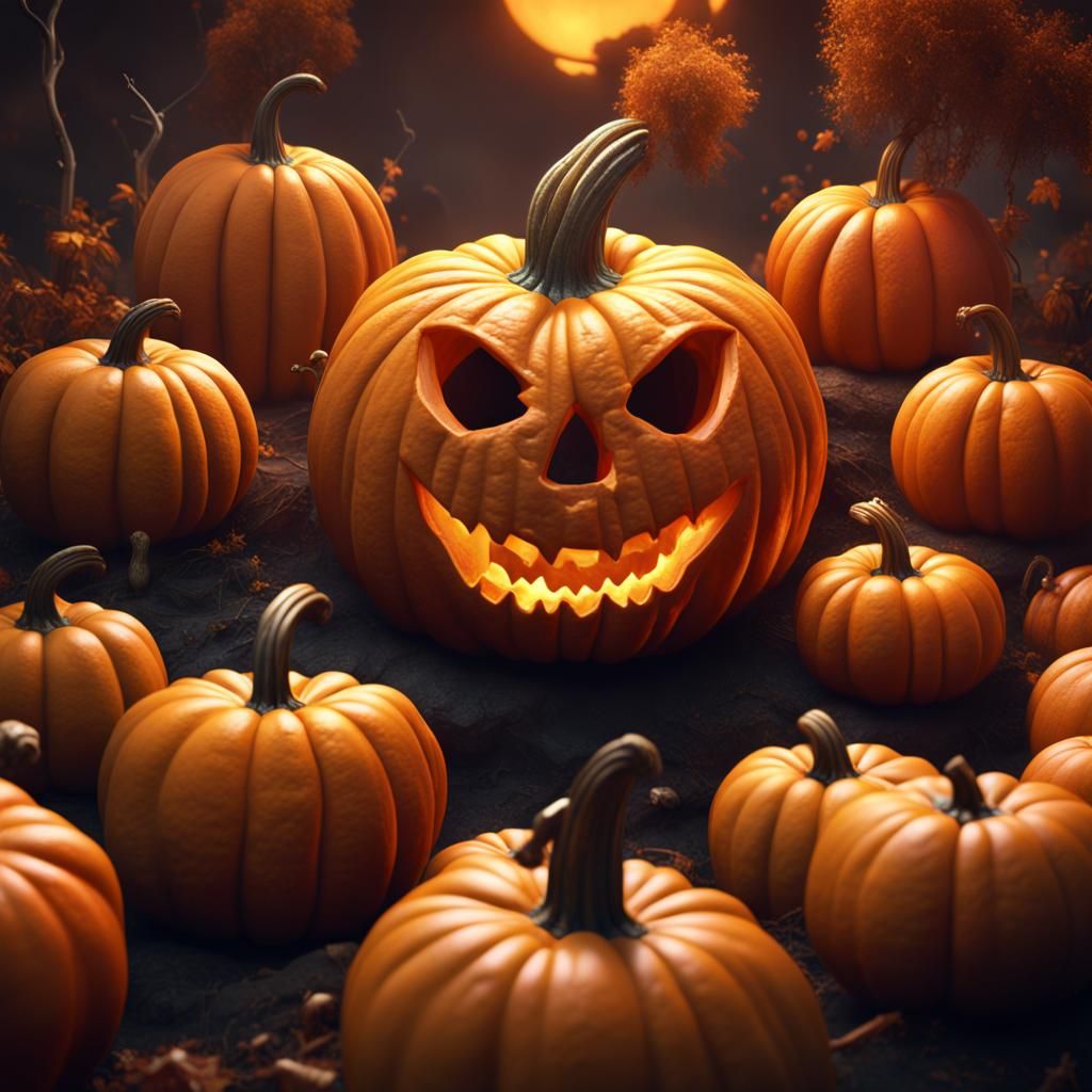 Pumpkin Carving Scene: Fantastical Digital Art