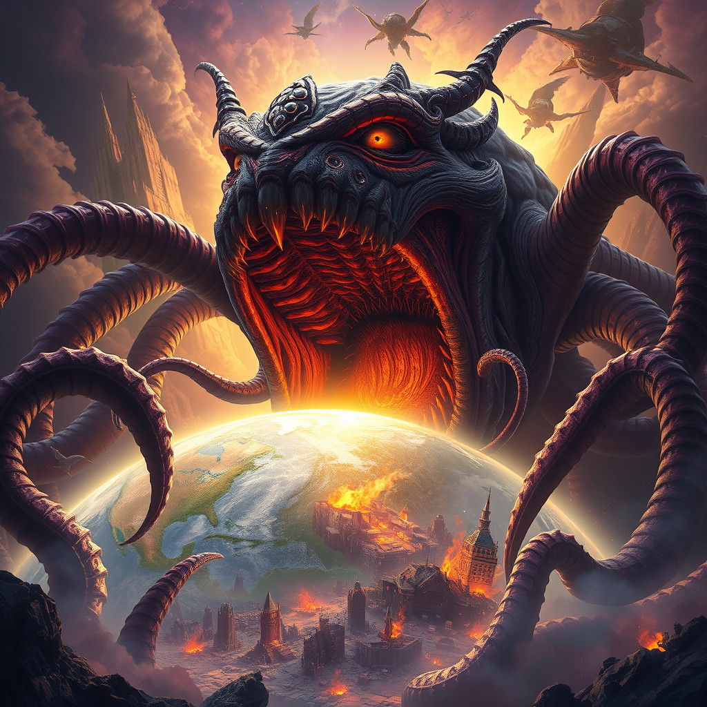 World Devouring Tentacle Monster in Dark Fantasy Style