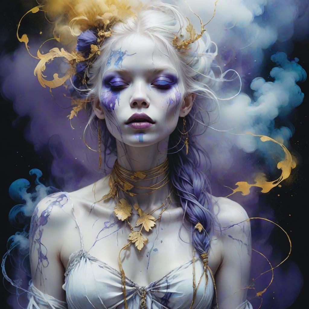 Dark Fantasy Albino Goddess in Ethereal Mist