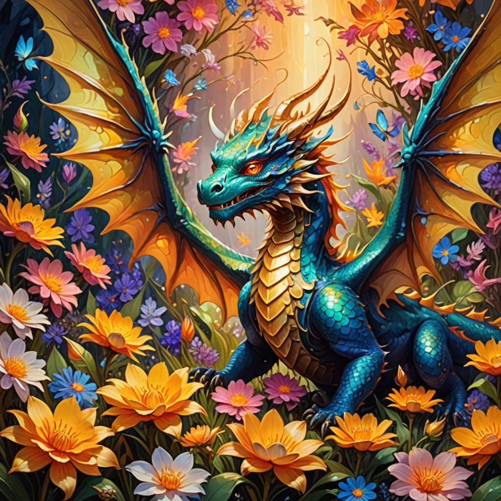 Dragons and Fairies in a Surreal Impressionistic Oil Paintin...