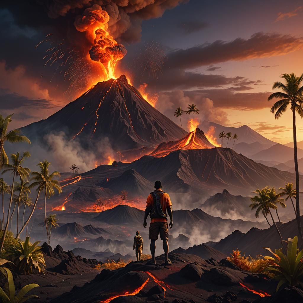 Pele Overlooking Volcanic Hawaiian Landscape