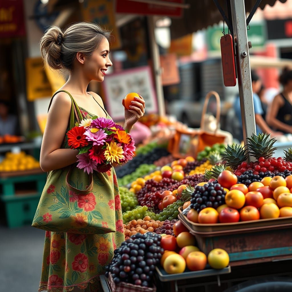 Vibrant Market Scene with Friendly Conversations