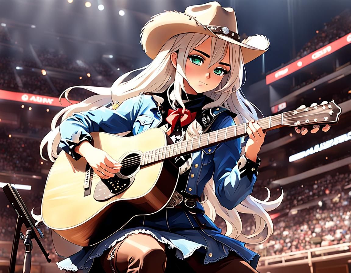 Anime Cowgirl Plays Guitar
