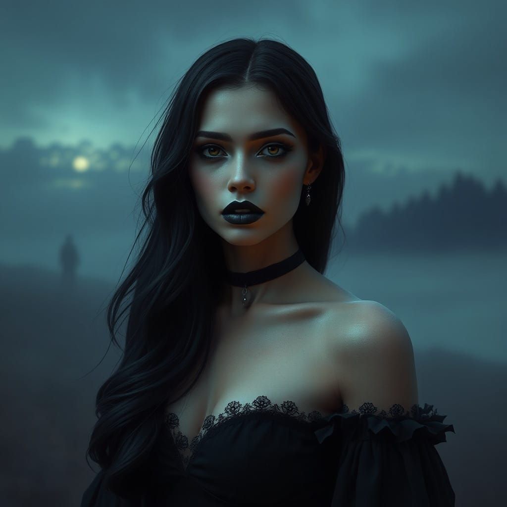 Mysterious Gothic Siren on a Foggy Moor