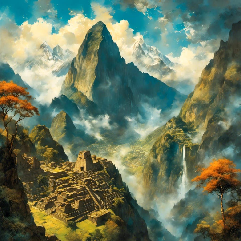 Machu Picchu Ruins in Mystical Parrish Style
