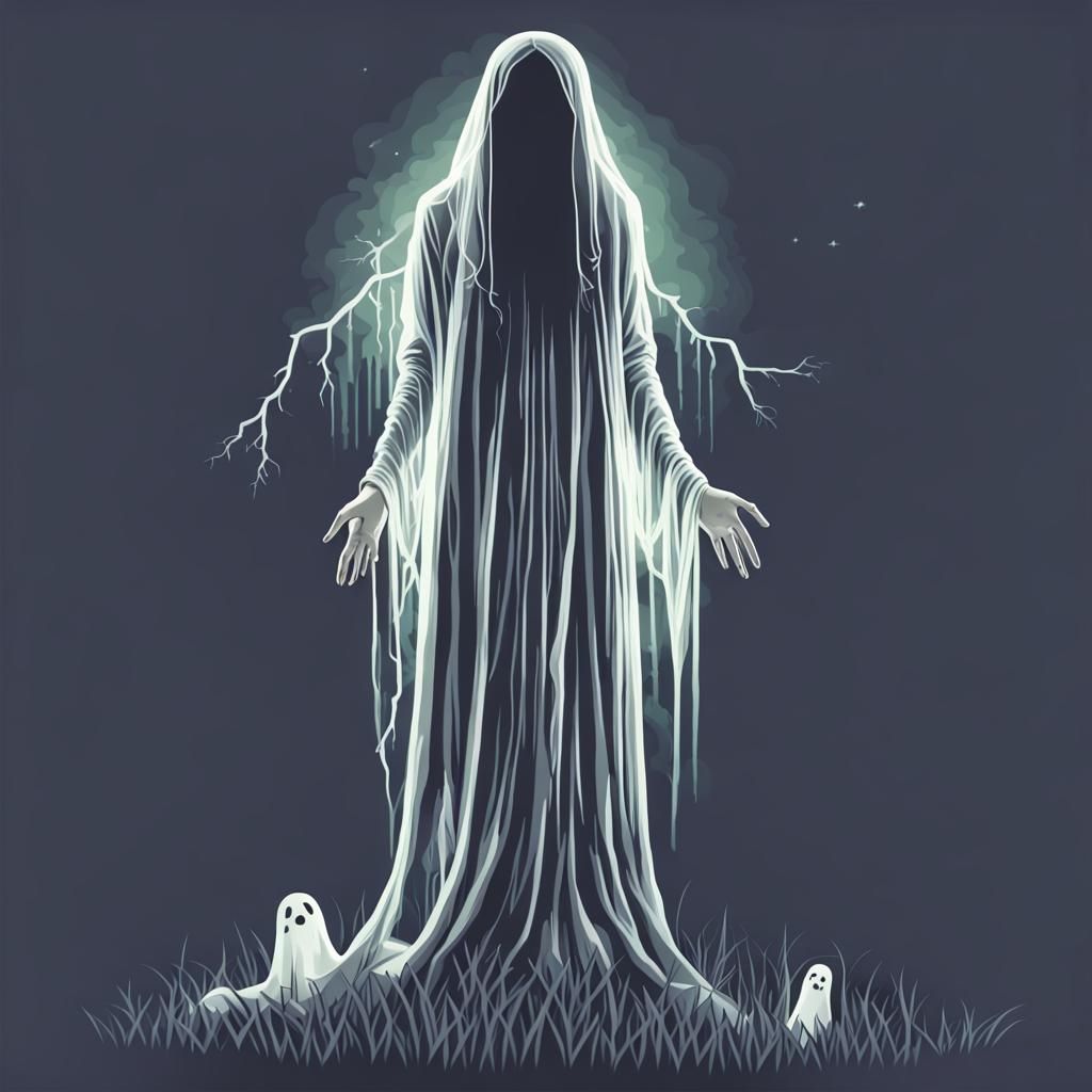 Transparent Ghost Woman in Graveyard