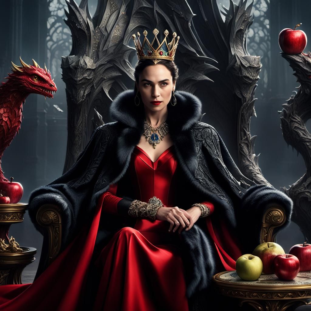 Evil Queen on Throne with Dragons, Digital Art