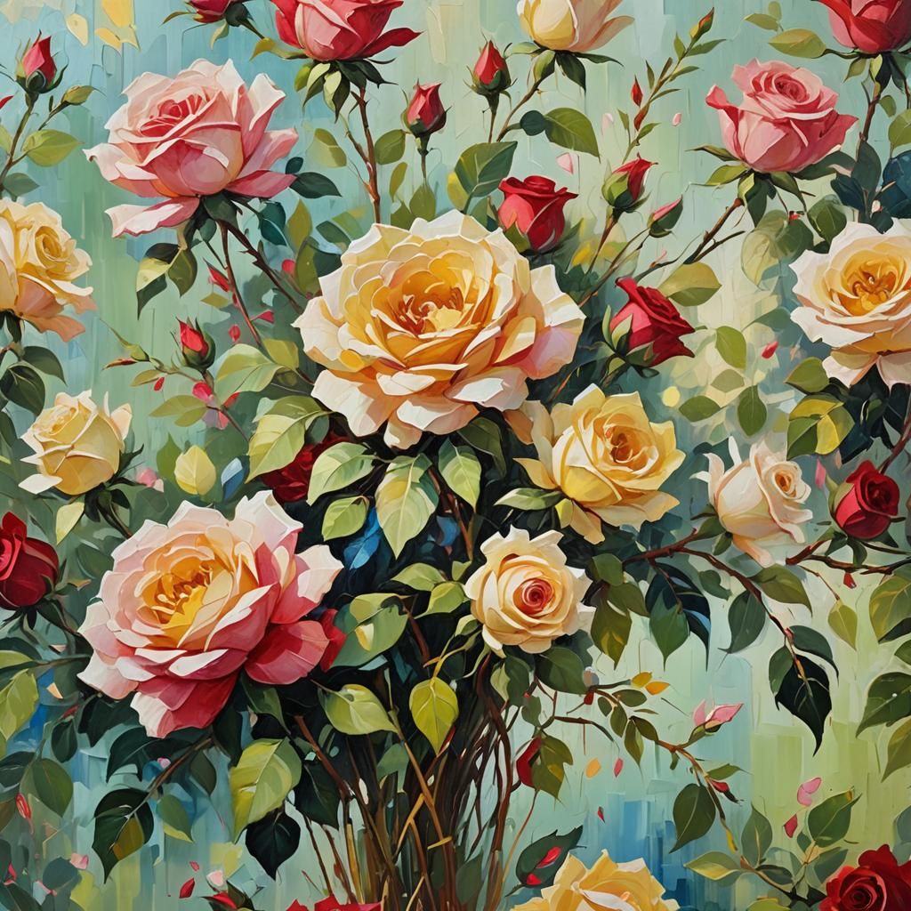 Floral Arrangement in Impressionist Oil Painting Style