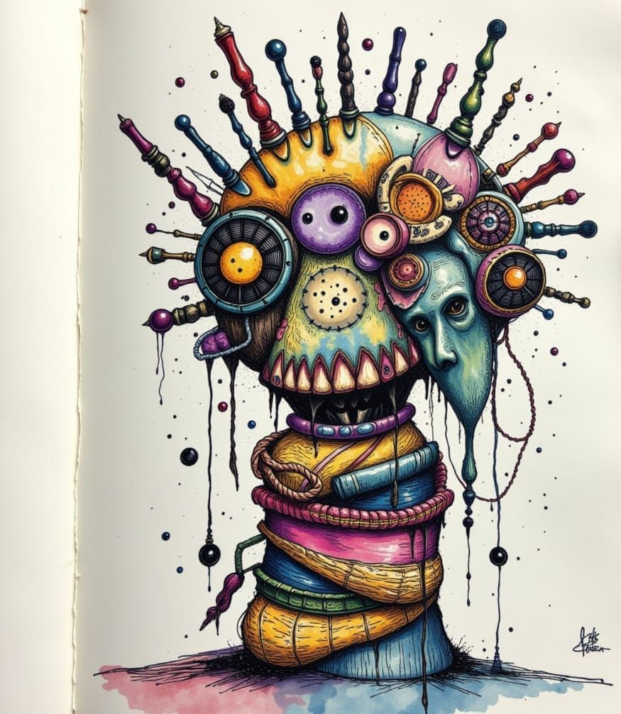 Abstract Blueberry Ink Yarn Monsters