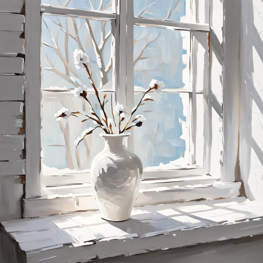 White on White Winter Scene as Impasto Painting
