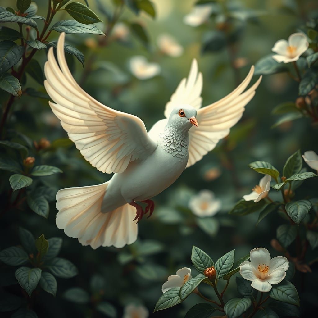 Ethereal Dove in Whimsical Art Nouveau Style