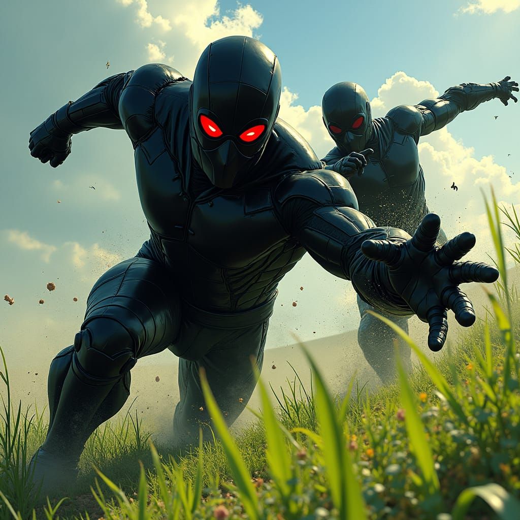 Armored Speedster Anti-Hero Battles on Green Field