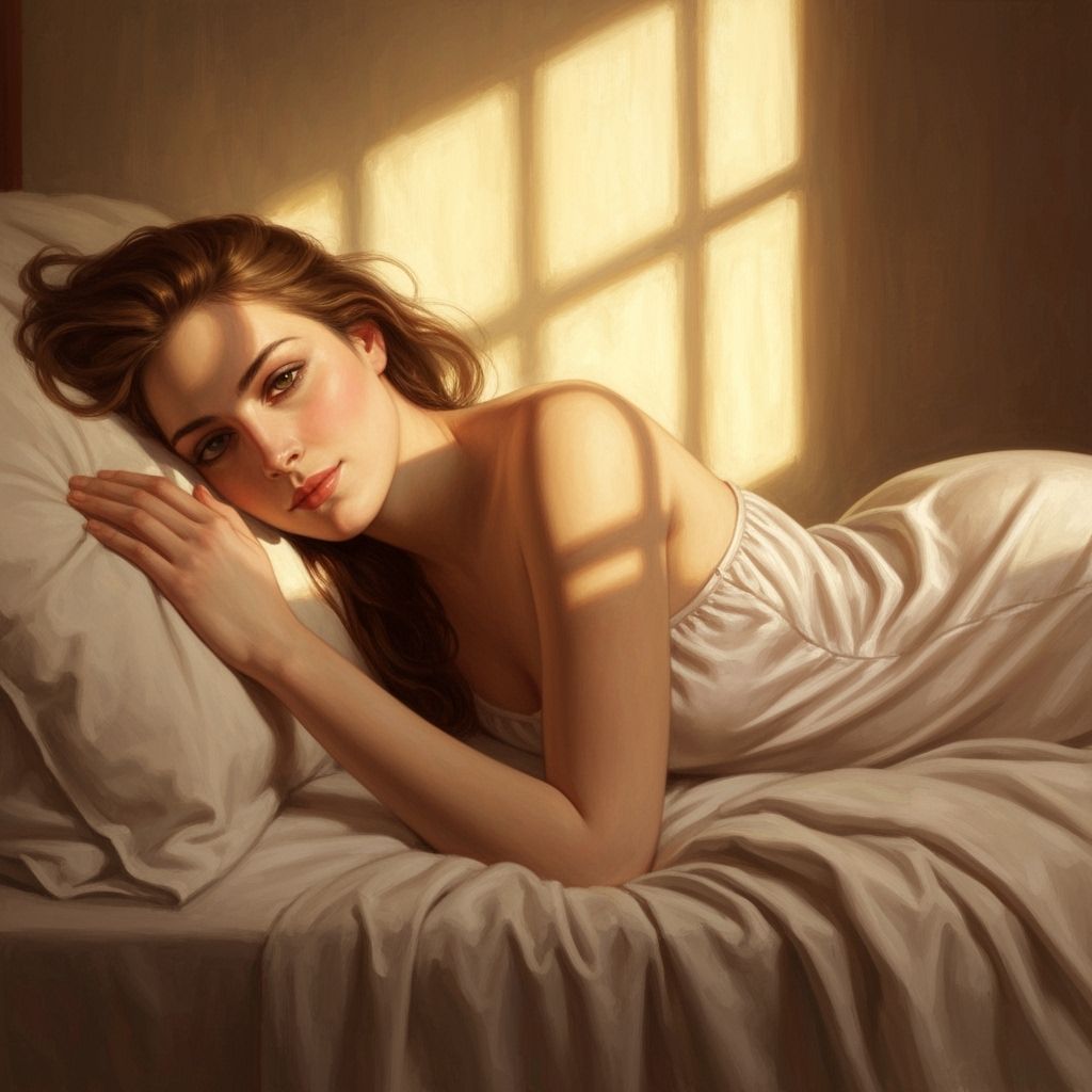 Woman in Bed in Alphonse Mucha Style