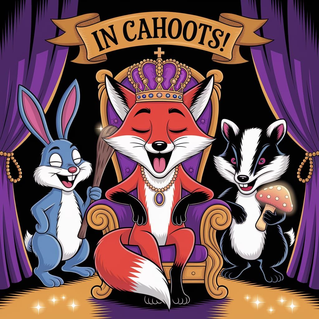 Whimsical Fox King's Palace Coup in Caricature Style