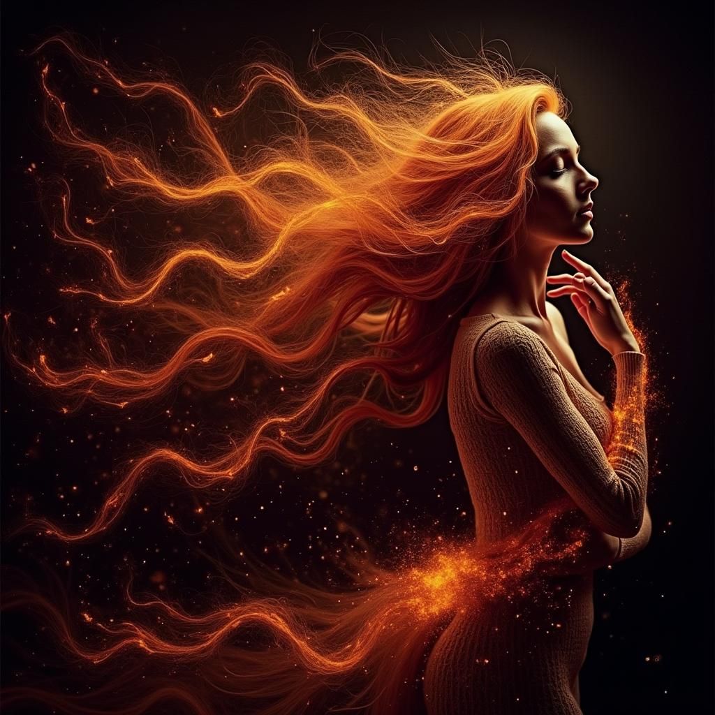 Fiery Woman: A Dark Surreal Portrait