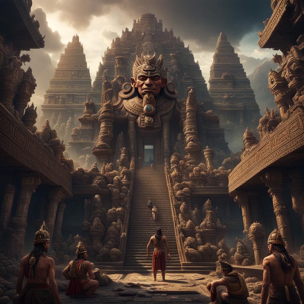 Epic Aztec Gods in Digital Matte Painting