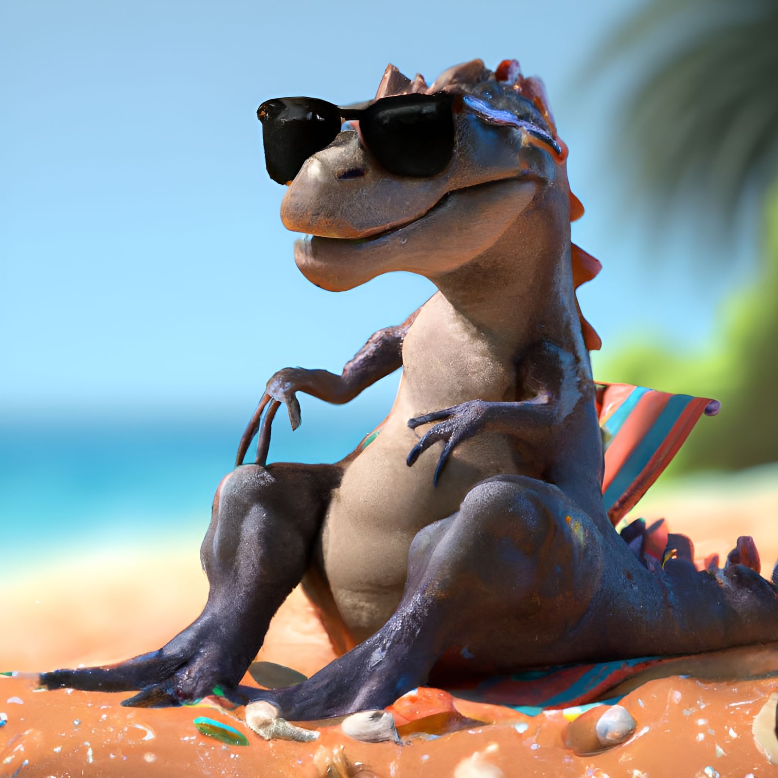 Dinosaur Relaxation: A 3D Beach Scene