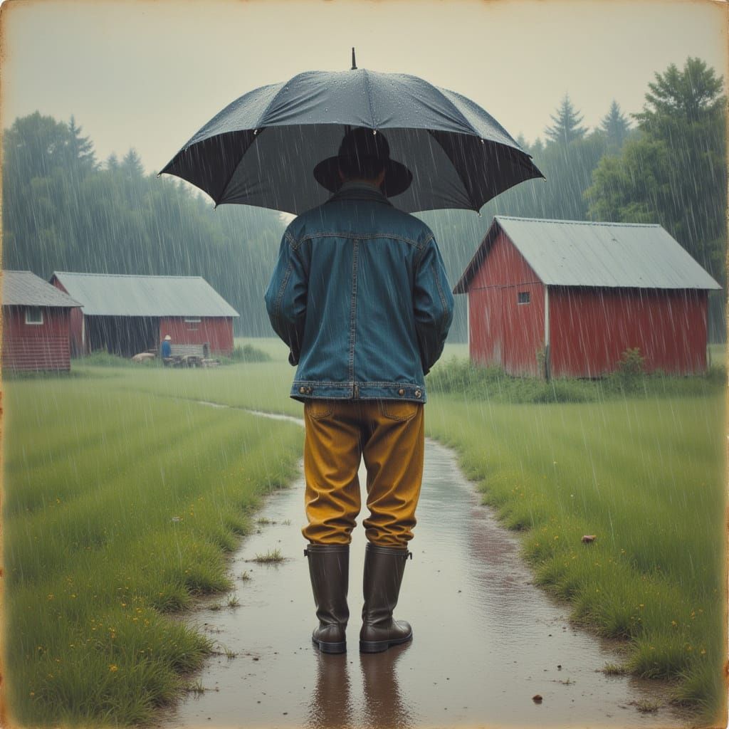 Farmer Soaked in Rainy Farm, Wyeth Style