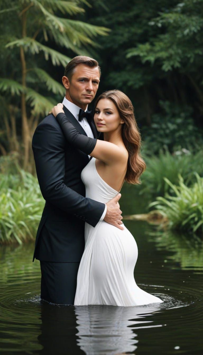 James Bond With Women Dancing by a Pond