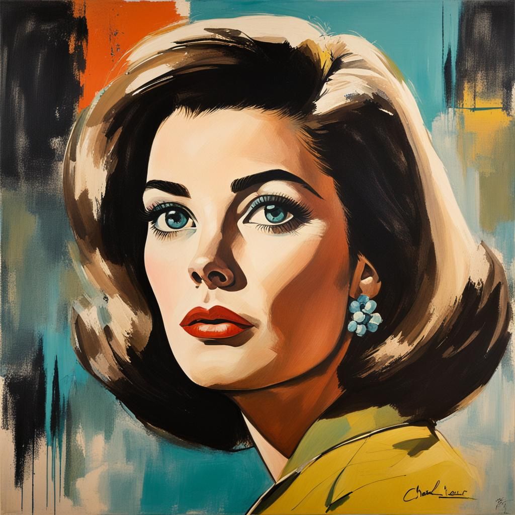 Glamorous 1960s Actress Portrait in Splash Art Style