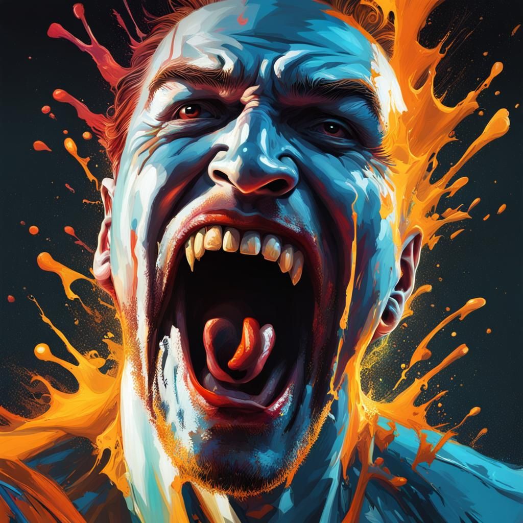 Dramatic Hyperrealistic Scream in Splash Art Style
