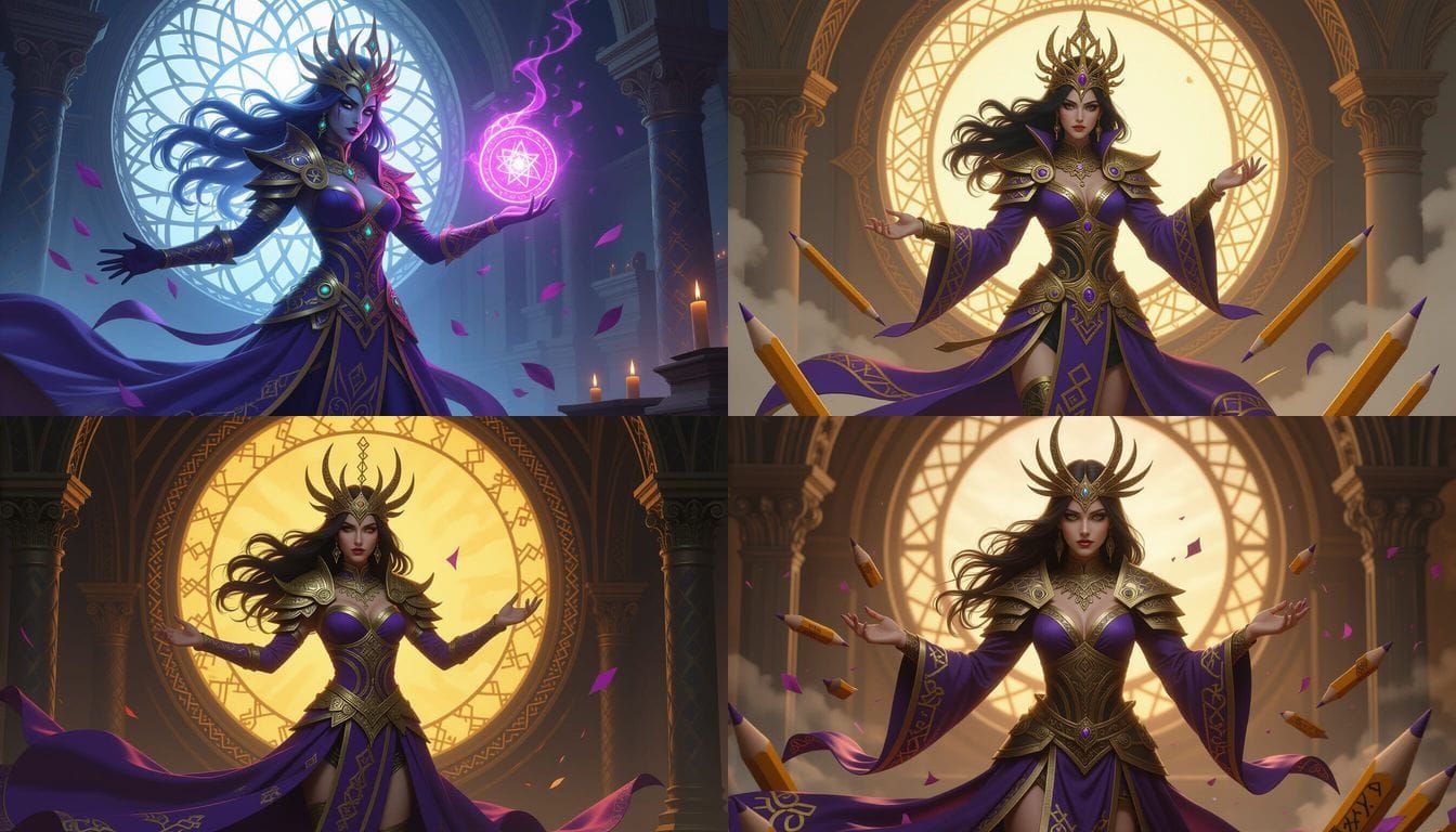 Pencil Sorceress Transforms with Rune Symbols