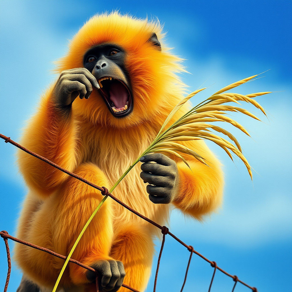 Golden Gibbon Yawns in Surrealist Dreamscape