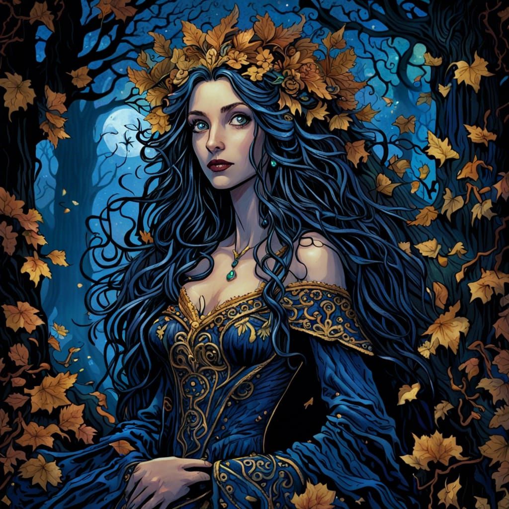 Gothic Faerie Princess in Autumnal Woodland