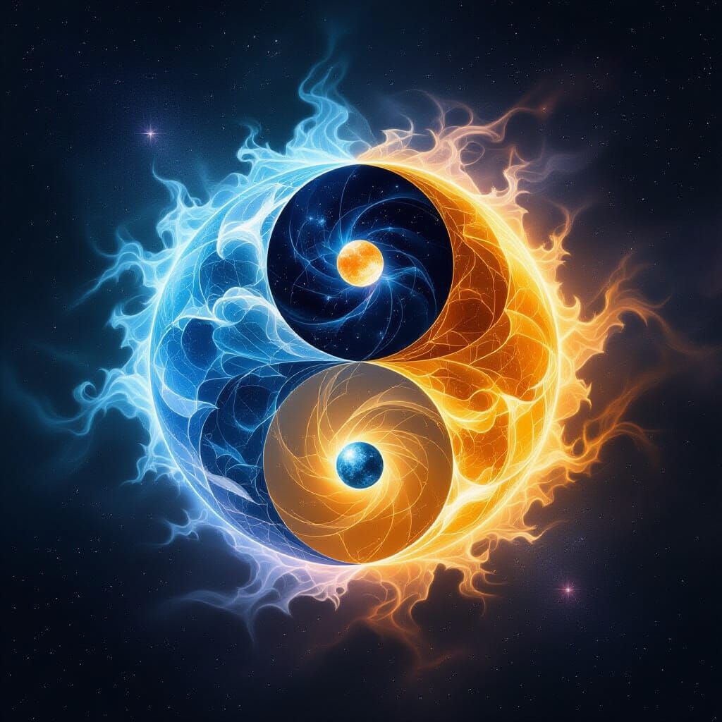 Yin Yang Cosmic Equilibrium in Astral Illustration Style