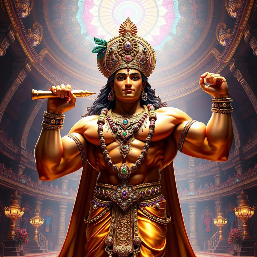 Regal Lord Krishna in Epic Bodybuilder Pose