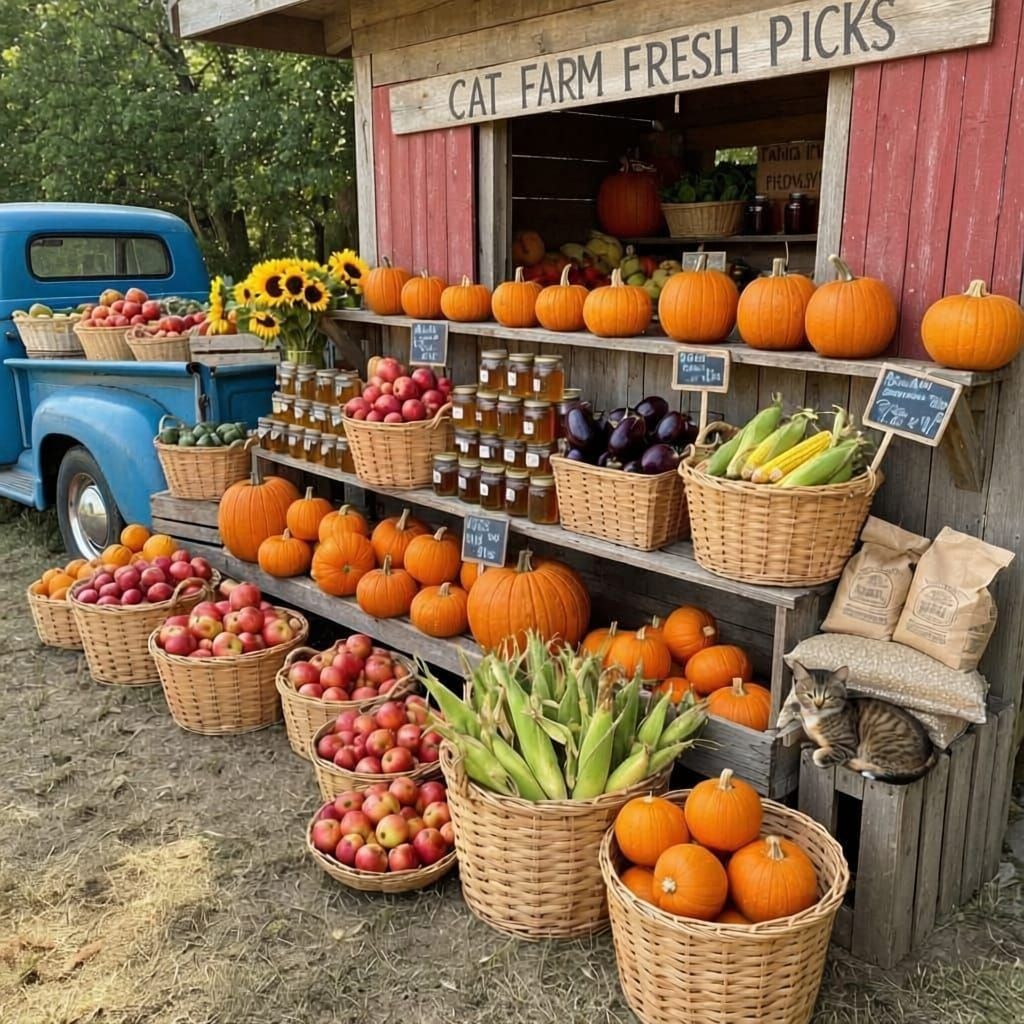 Rustic Farmstand Overflowing with Fall Harvest