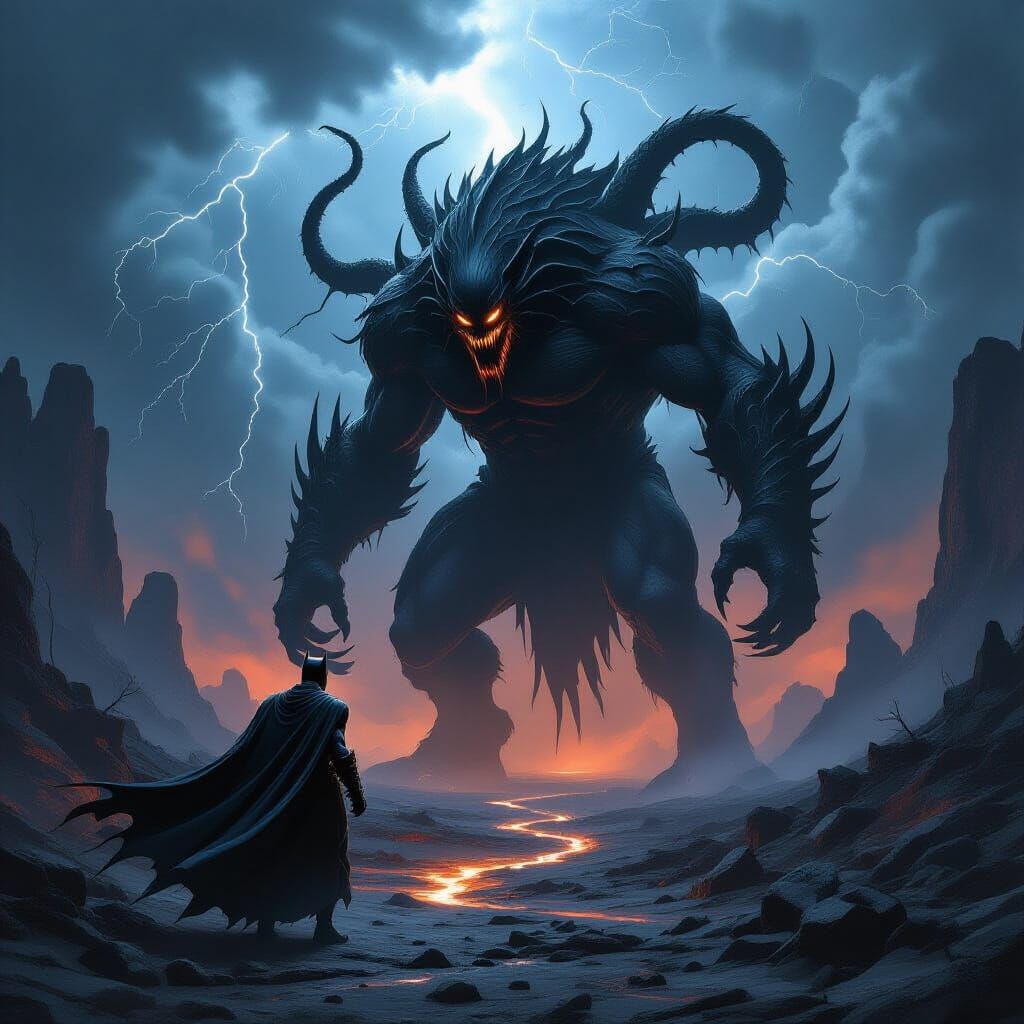 Warrior Battles Colossal Tentacle Monster in Dark Fantasy