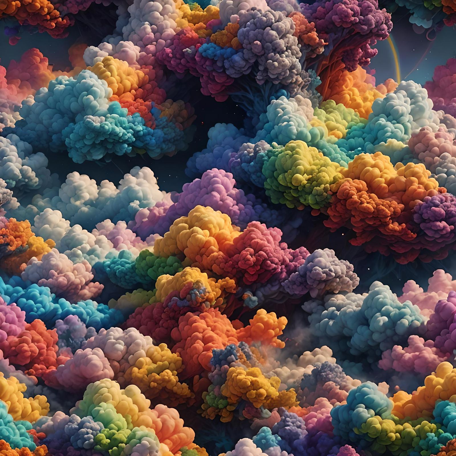 Fantastical Fractal Rainbow Clouds in Detailed Matte Paintin...