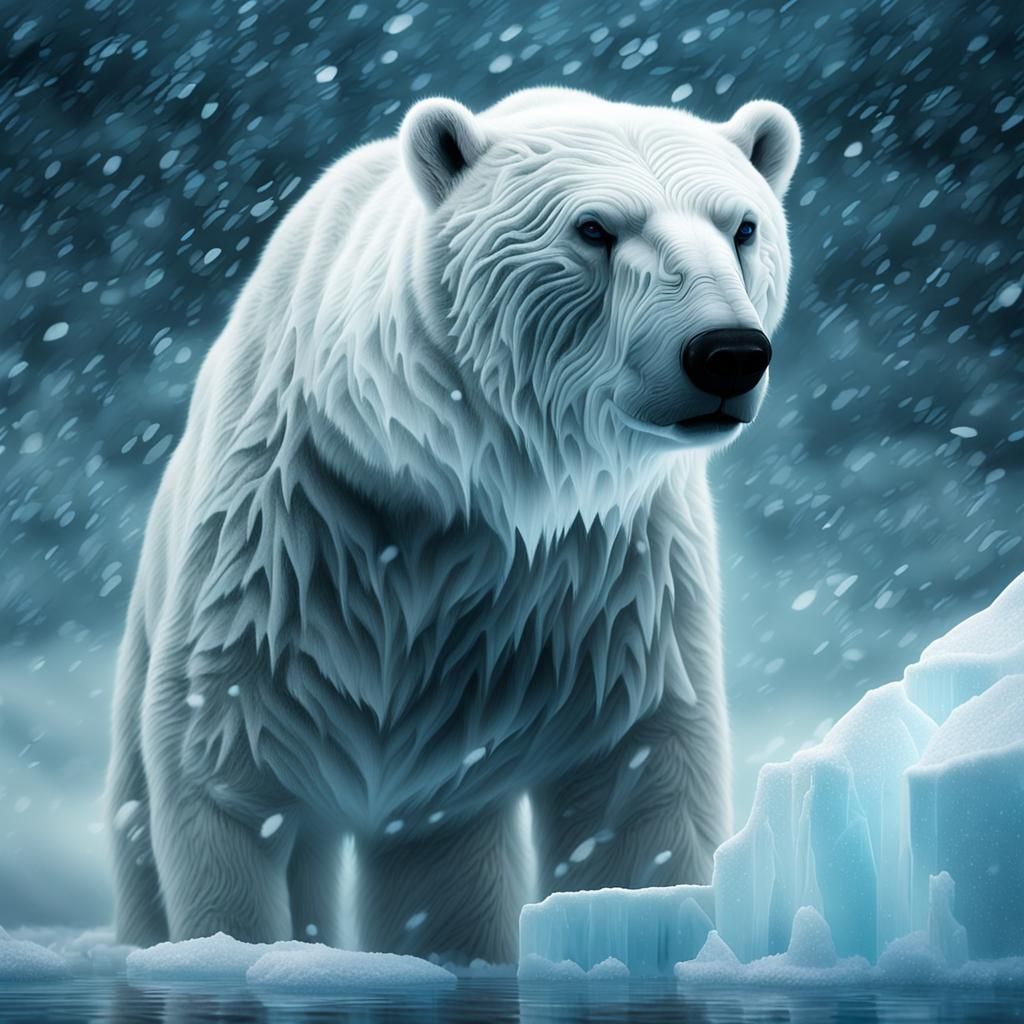 Polar Bear on Iceberg in Surreal Style