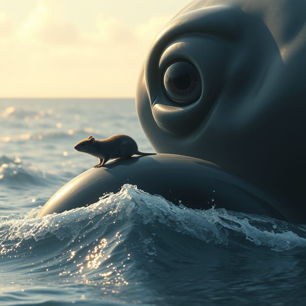 Shrew Rides Whale Through Sparkling Sea