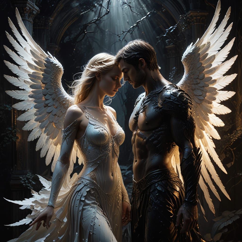 Angels Divided by Light and Darkness in Fine Art Style