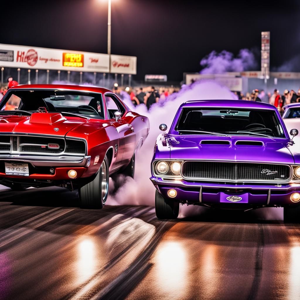 Muscle Cars Ready to Race at Night