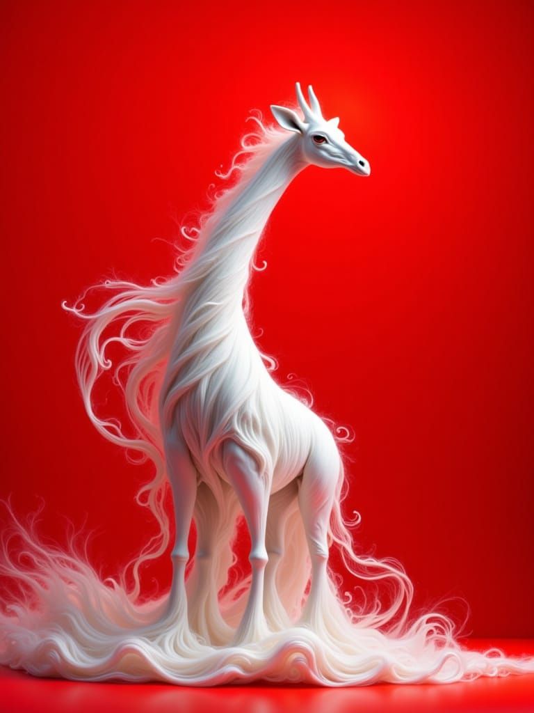 Surreal Fabric Giraffe on Red Canvas