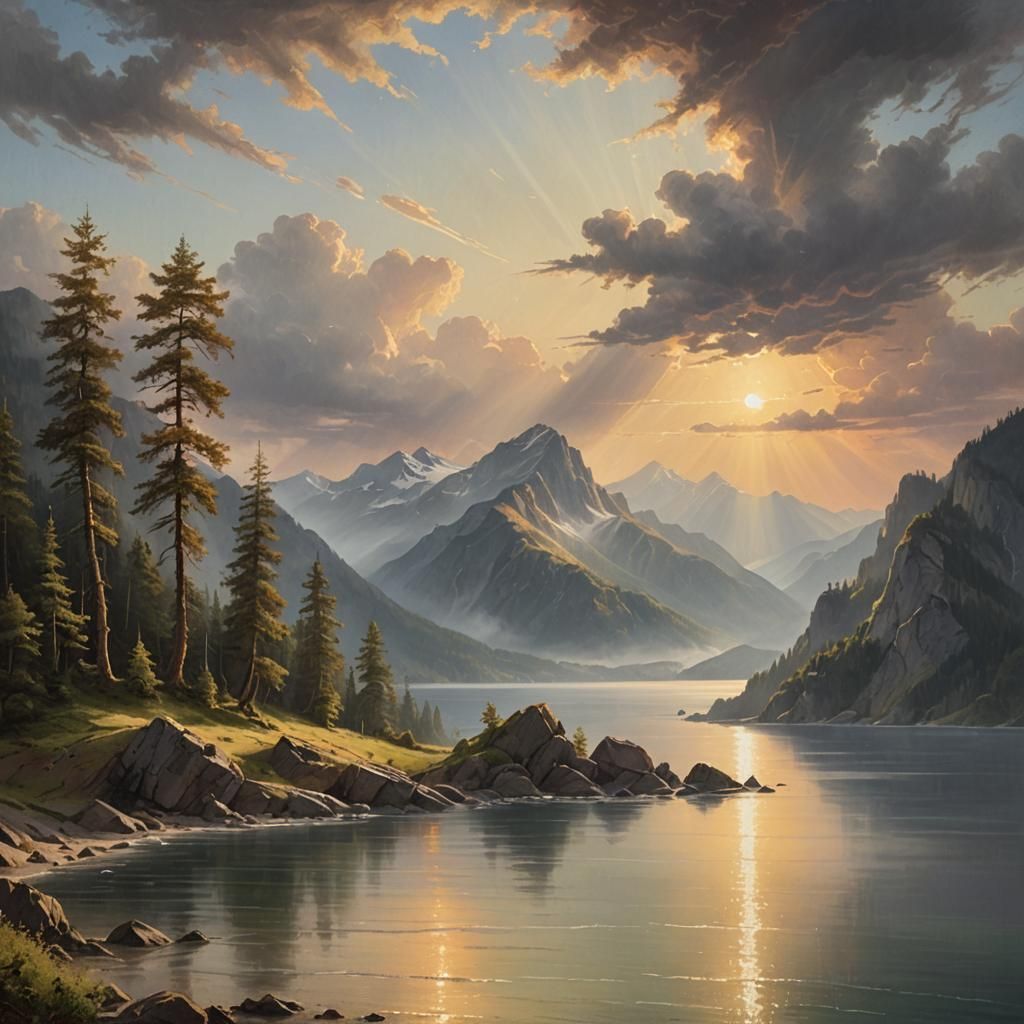 Majestic Mountain Landscape in Photorealistic Style