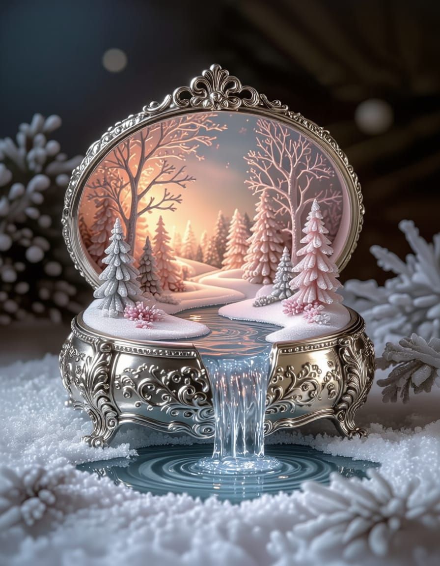 Ornate Music Box Reveals Winter Wonderland and Frozen Lake S...