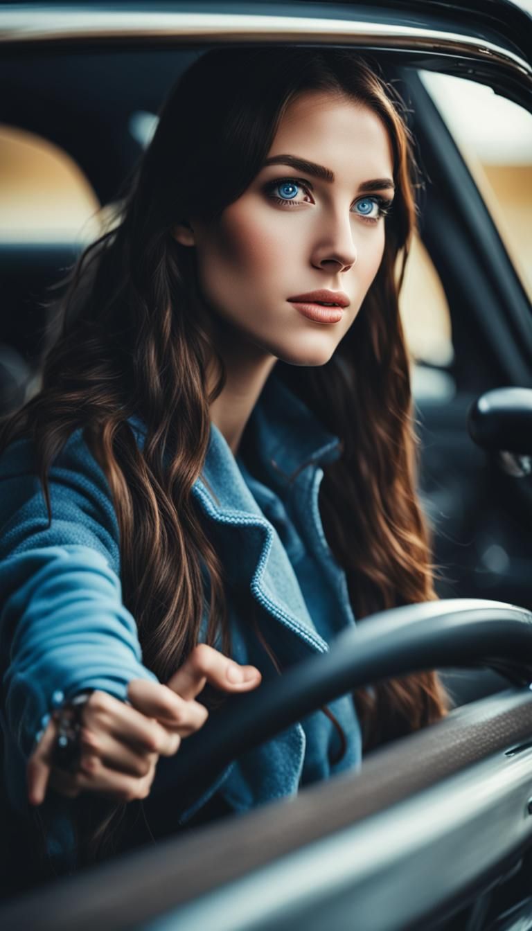 Brunette Driver with Blue Eyes
