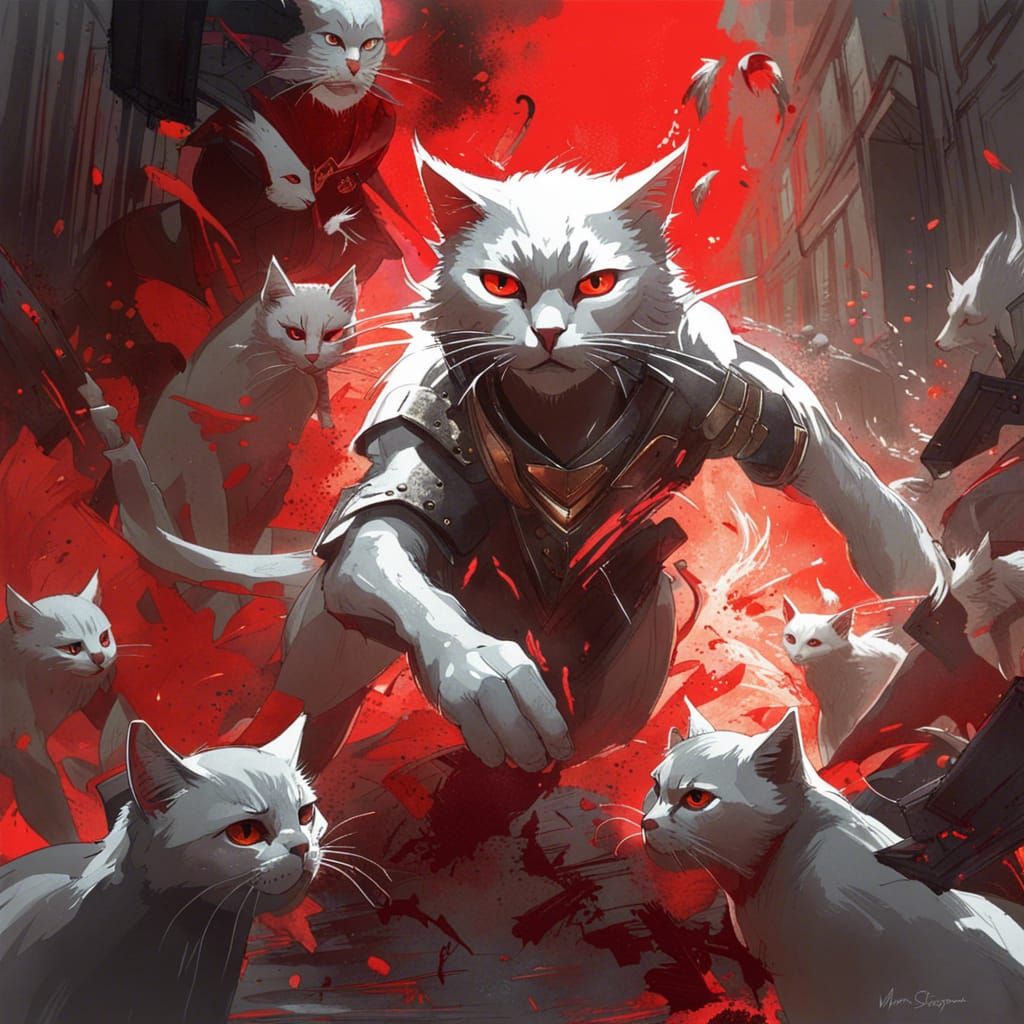 Silver Trophy Chased by Cats in Glowing Garden