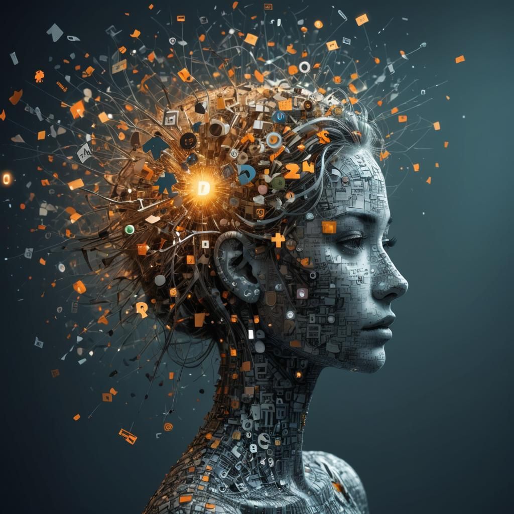 The Dream of a search engine ... endless perspective with types and numbers around her ...