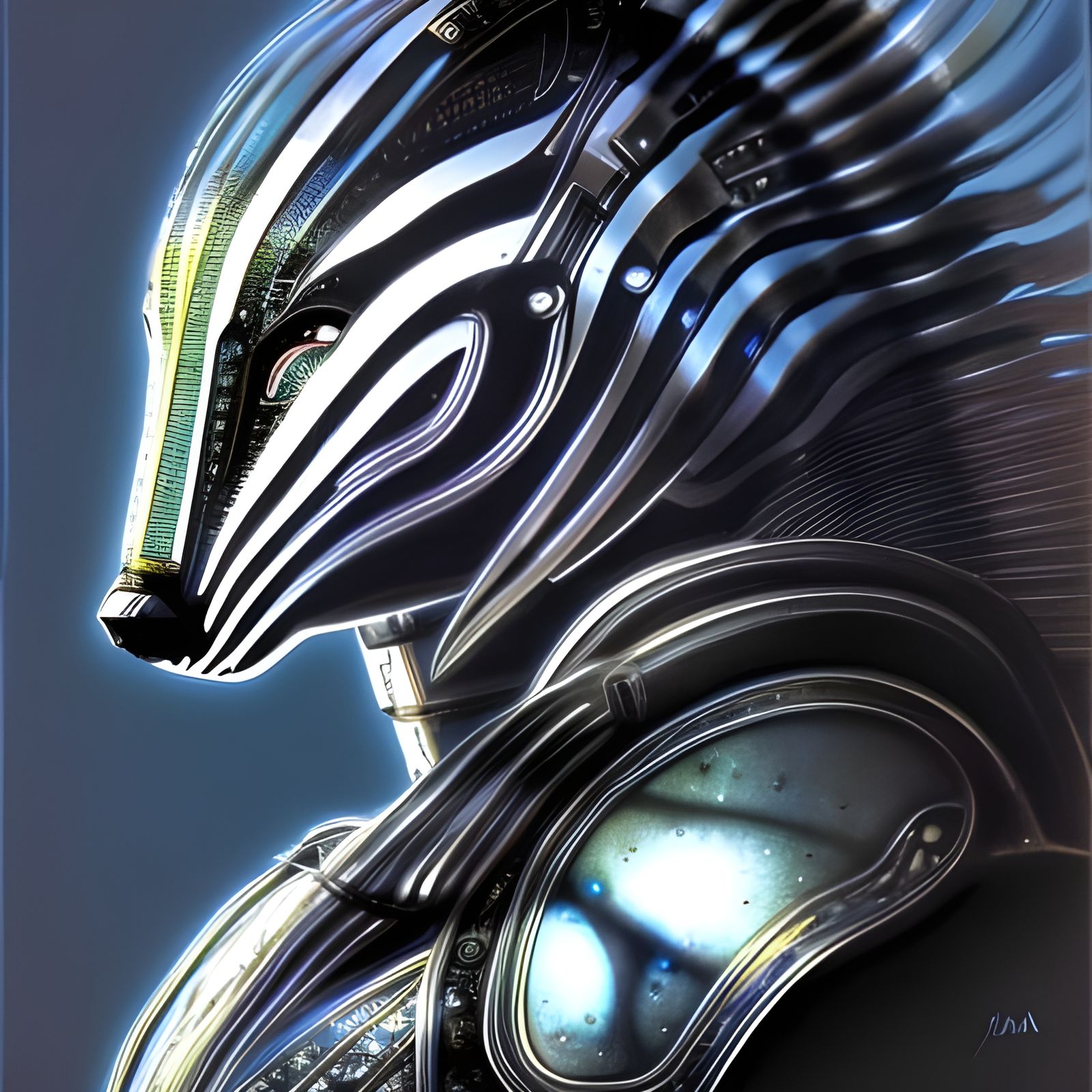 Armored Badger Warrior Portrait in Pencil Sketch Style