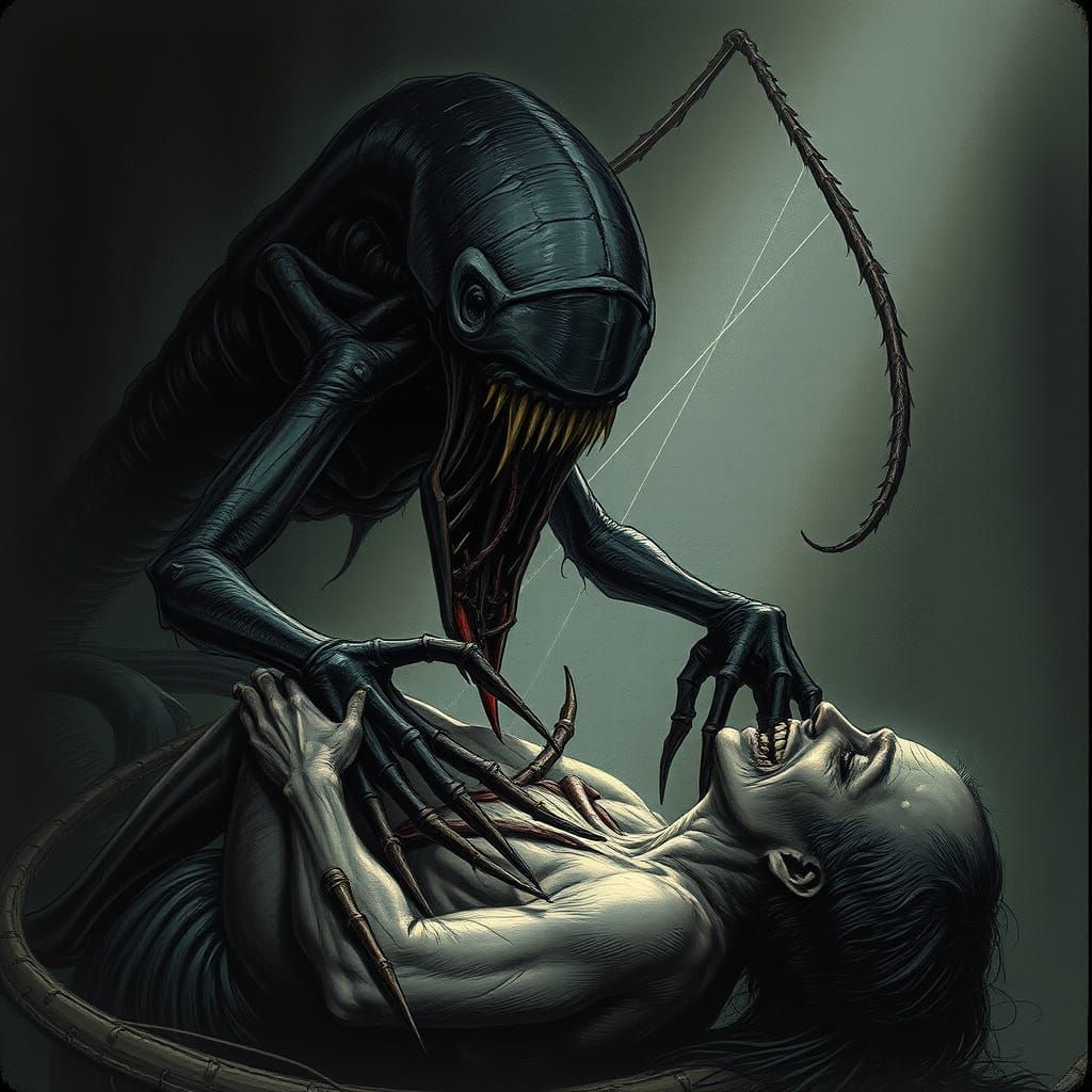 Terrible Facehugger in a Haunting Dark Illustration
